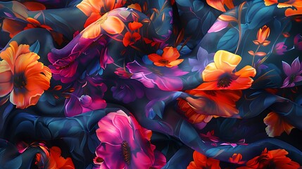 A luxurious silk scarf in a vibrant floral print, adding a pop of color and elegance to any ensemble