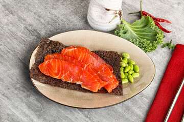 Sliced salmon sashimi in the plate