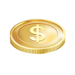 Vector golden coin with dollar sign. Simple design. Isolated on a white background. Gold money. Golden dollar
