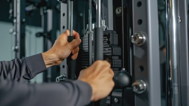 A person adjusting the settings on a multi-functional weight machine, emphasizing versatility and customization in workout routines