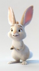 A white rabbit with a cheerful expression, showing a big smile on its face