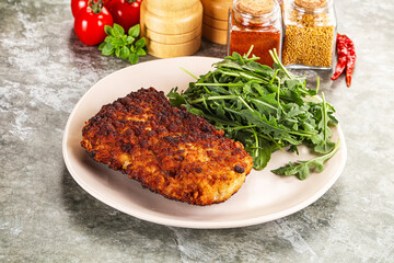 Tasty roasted breaded meat schnitzel