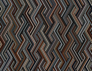 Seamless geometric pattern with multicolored vertical zigzag lines on a black background. Texture with fine stripes. Retro style striped design.
