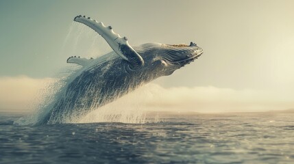 A humpback whale breaches the surface, soaring out of the water with grace and power - Powered by Adobe