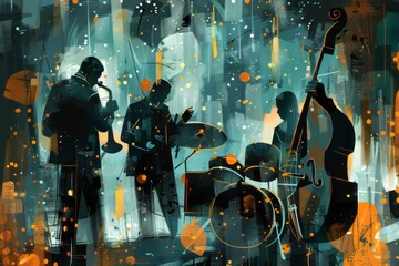 Fototapeta premium Illustration of an African-American jazz band playing together, abstract background