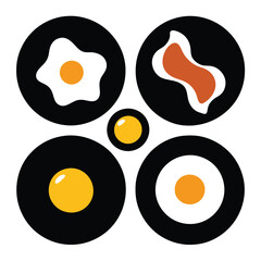 Set of fried eggs and bacon icon. Breakfast Icon black vector on white background