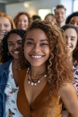 Fototapeta premium a group of girls are smiling and one has a white shirt on it.