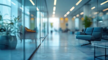 Blurred image of business people in the lobby of a modern office building