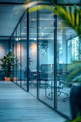Blurred image of business people in the lobby of a modern office building