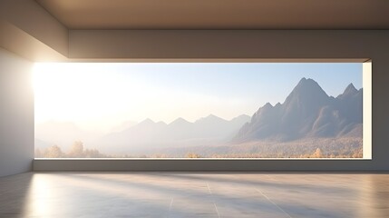 Breathtaking Mountain Panorama Framed in Minimalist Empty Room