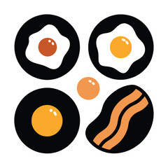 Set of fried eggs and bacon icon. Breakfast Icon black vector on white background