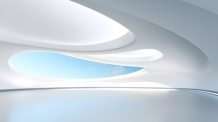 Fluid and Geometric Architectural Interior with Minimalist White Space