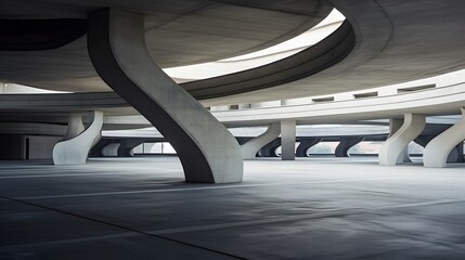 Fototapeta premium Futuristic Concrete Parking Garage with Geometric Architectural Design