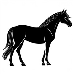  schwarze Silhouette Kontrast Pferd isoliert auf weißen Hintergrund, Freisteller 