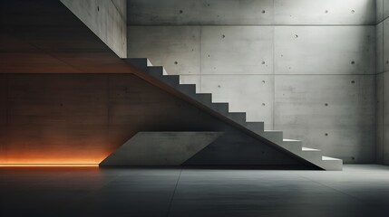 Obraz premium Minimalist Concrete Interior with Dramatic Geometric Stairs and Lighting