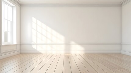 Fototapeta premium Serene Sunlit Room with Minimal Architecture and Laminate Wood Flooring