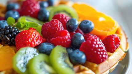 Obraz premium Vibrant fruits atop a waffle