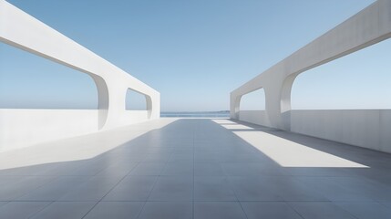 Obraz premium Sleek Minimalist Concrete Building in Vast Empty Space