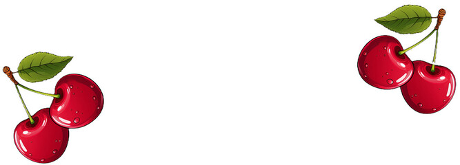 Two ripe cherries with green leaves on a white background. Ideal for food and drink marketing, health and wellness campaigns, and summer event promotions. Includes copy space. Premium PNG