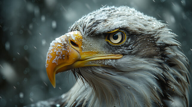 Le pygargue &agrave; t&ecirc;te blanche, rapace majestueux, fixe sa proie de ses yeux per&ccedil;ants, pr&ecirc;t &agrave; chasser dans la nature sauvage.