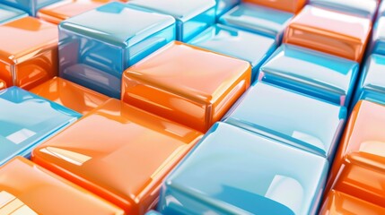 Shiny colorful metallic cubes in blue and orange hues