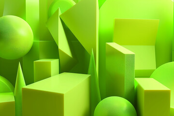 Tech-themed visuals in vibrant neon green 3D shapes for dynamic impact.