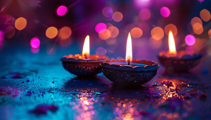 illustation of Diwali festival of lights tradition Diya oil lamps against dark background
A traditional Indian art of decorating the entrance to a house. Diwali festival holiday design. 

