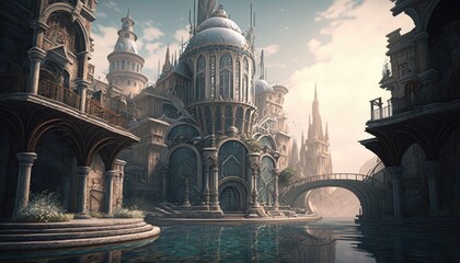 Beautiful fantasy city medieval town architecture.
