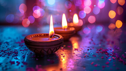 illustation of Diwali festival of lights tradition Diya oil lamps against dark background
A traditional Indian art of decorating the entrance to a house. Diwali festival holiday design. 
