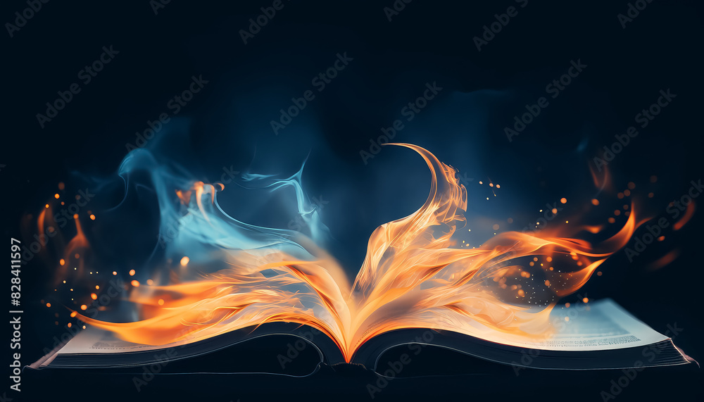 Wall mural a book is on fire and the flames are blue