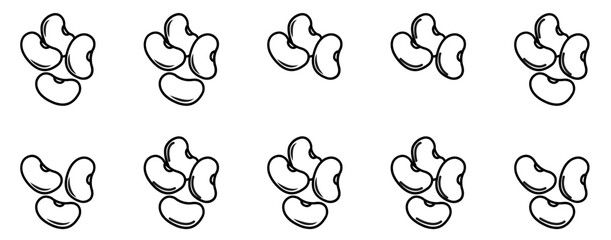 Set Of Linear Bean Icons Silhouette Vector Logo Design Containing Vegetable,Beans,Seed,Bean,Legume Solid Icon Collection. Vector Illustration