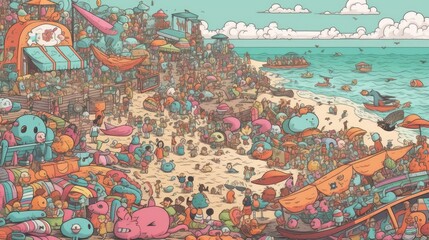 Obraz premium Beach landscape. Flat style art illustration.