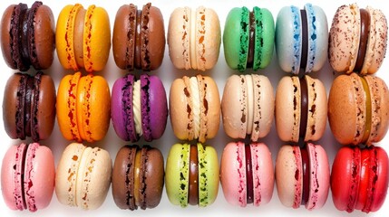 Colorful macarons assortment on white background