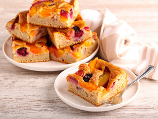mixed fruit and berry cake slices.