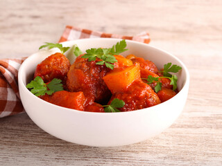 Sweet and sour meatballs with pineapple