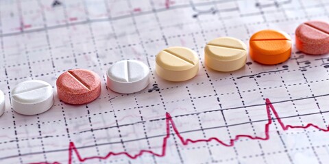 Medication on a heart monitor graph.