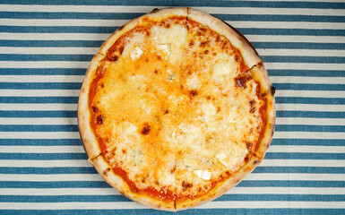 Italian pizza four cheese, formaggio, Italian pizzeria concept. Variety of flavors
