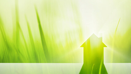 Beautiful sunny eco living with green house icon. Environment background.	
