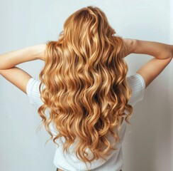 Fototapeta premium Woman With Long, Curly Hair Standing in Front of Wall