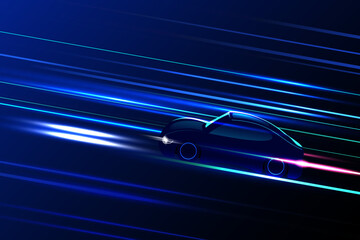 High speed movement design. sport car on high speed running concept.Fast silhouette. Abstract technology background. Vector illustration.
