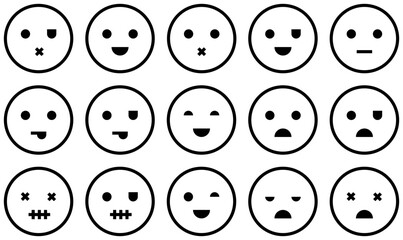Mega Set Of Vector Smileys Emoji Geometric Outline Icons Web Header Banner Design Containing Pirate,Dead,Happy,Emoji,Smiley Vector Icons Illustration Collection