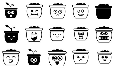 Set Of Plant Monsters Isolated Silhouette Solid Icons With Plant,Emoji,Happy,Pot,Monster Solid Icon Collection. Vector Illustration