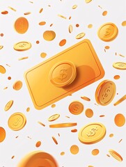 Discount code promotion with 3d coupon and golden coin, isolated on white background. Gift card offer.