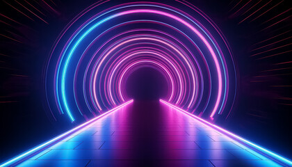 A long tunnel with blue and red lights