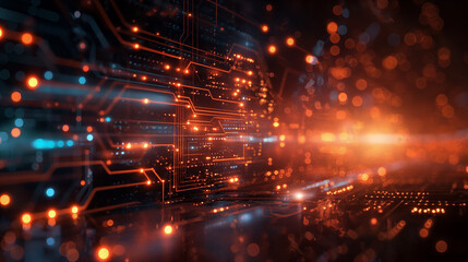Semiconductor and circuit board with data flowing.