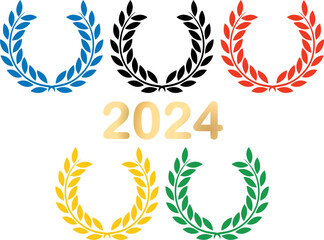 Five laurel wreaths on white background