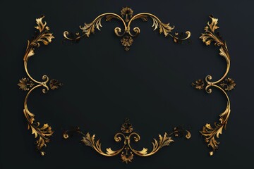 Symmetrical, patterned gold frame scroll on black background