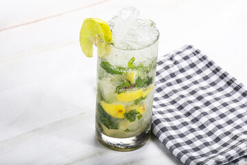 Mojito cocktail with lime and rum