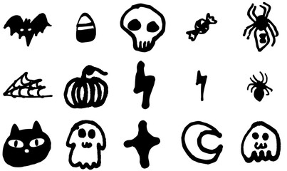 Set Of Hand Drawn Kawaii Halloween Icons Web Header Banner Design Containing Halloween,Spooky,Hand-Drawn,Kawaii,October Vector Icons Illustration Collection