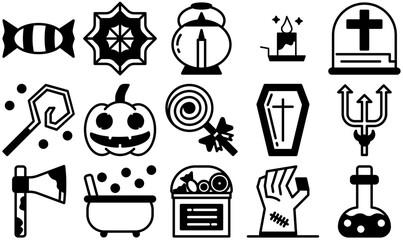 Set Of Halloween Isolated Silhouette Solid Icons With Halloween,Sugar,Lollipop,Sweet,Dessert Vector Icon Set Linear Pictogram Pack